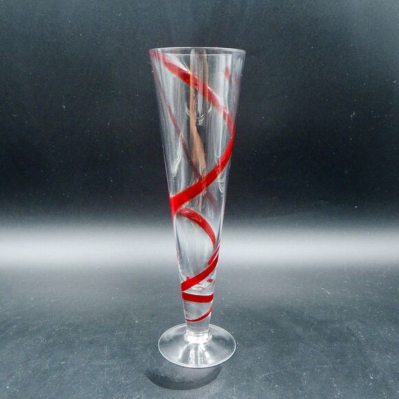 Pier 1 Imports SWIRLINE Red Tall Pilsner Beer Glasses Barware Mouth Blown 10 In - Picture 3 of 5